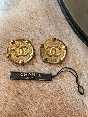 Vintage Chanel Gold-Tone CC Medallion Clip-On Earrings